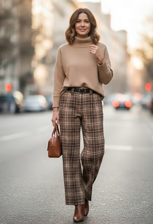 Pantalón Cuadros Beige